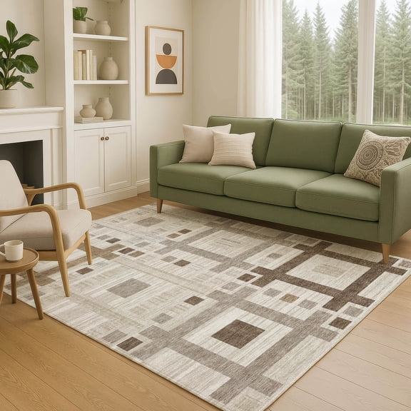 Addison Rugs Chantille Indoor/Outdoor Transitional Geometric Beige Machine Washable Rectangle Rug, 10' x 14'