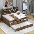 thumbnail image 2 of Euroco Wood Full Size Captain Bed with Trundle and Drawers, Antique Brown, 2 of 13