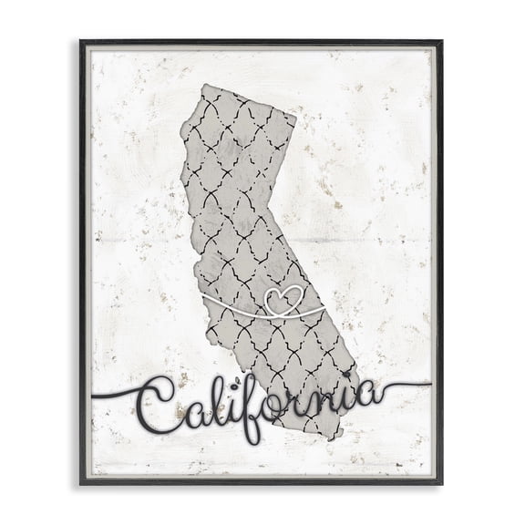 Stupell Industries Modern California Patterned Grey US State Design Black Framed Giclee Art, 11 x 14, by Ziwei Li