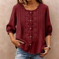 thumbnail image 2 of Wutalume Women's 3/4 Sleeve Button Down Top - Casual Cotton Blouse with Front Button Closure, 3/4 Sleeve Blouses for Women, Womens Summer Tops Lightweight,Wine 2XL, 2 of 8