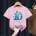 thumbnail image 3 of Bonita ropa para niños, regalo de sexto cumpleaños, camiseta de algodón para niñas, camiseta con estampado de corona de princesa sirena, camisetas rosas Harajuku Kawaii, 3 of 5