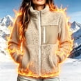 thumbnail image 2 of AGWOLF Fuzzy Fleece Jackets for Women Long Sleeve Warm Teddy Coats Faux Shearling Shaggy Full Zip Jacket with Zipper Pockets Khaki M, 2 of 9