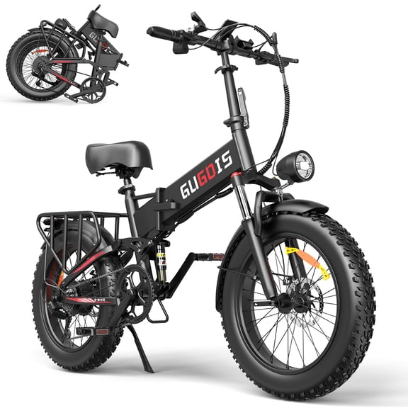 GugoIs 750W Peak Electric Bike for Adut, 20" x 4.0 Fat Tire Electric Mountain Bike, 48V 20Ah Battery Folding Ebike, Commuter E-Bicycles with Rear Rack, Lockable Suspension Fork, 20mph off-road UL2849