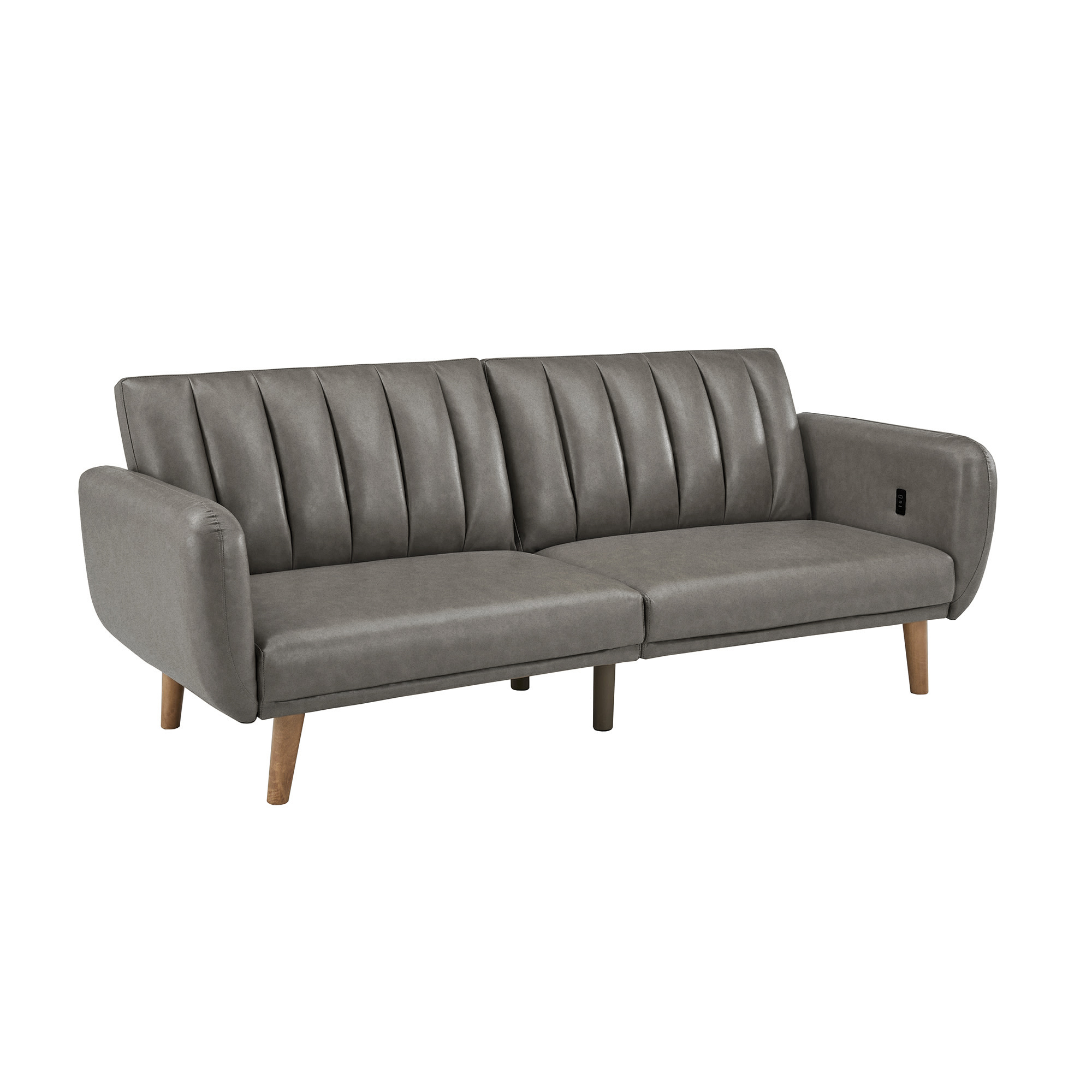 Weston Home Fosnavag Upholstered Convertible Split-Back Futon Sofa Bed with USB Charging Ports, Gray