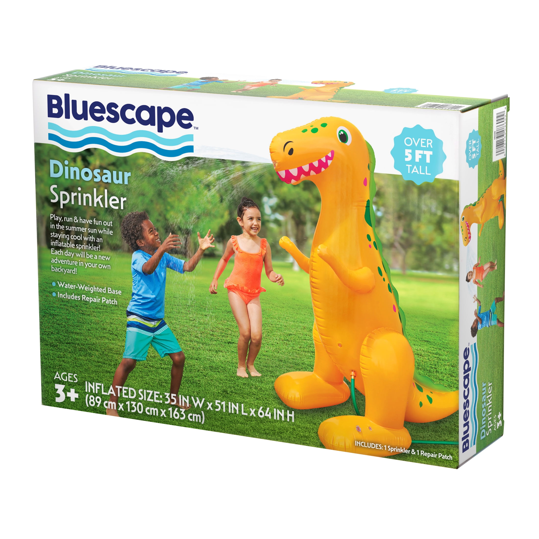 Bluescape 5 ft Orange Dinosaur Inflatable Kids Sprinkler for Backyard Fun