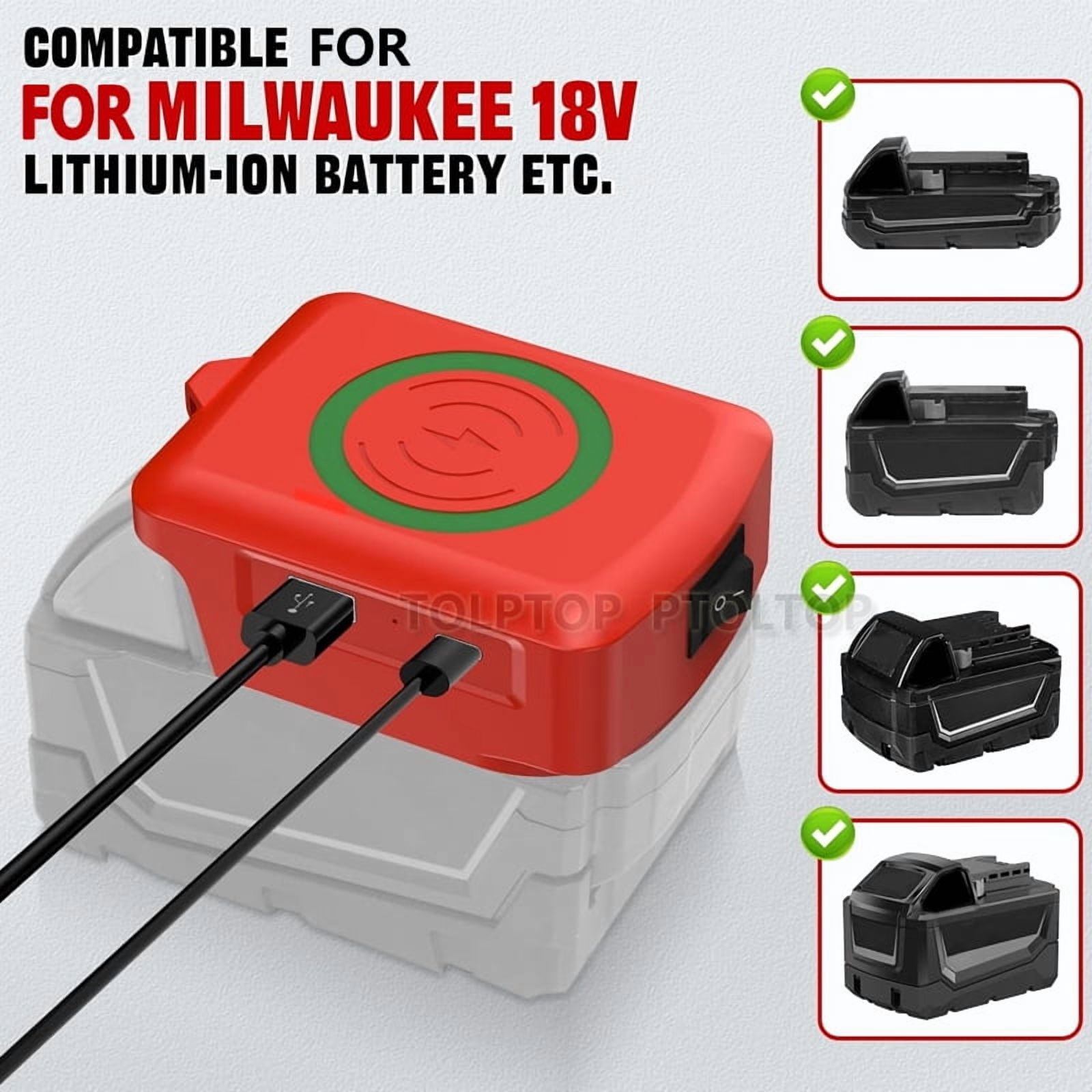 Magnetic wireless charger, for De*walt 20V Li-ion Battery, with USB/TYPE-C, Fast charging battery adapter