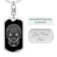 thumbnail image 2 of Calavera Mexican Sugar Skull 131 Stainless Steel or 18k Gold Premium Swivel Dog Tag Keychain, 2 of 16