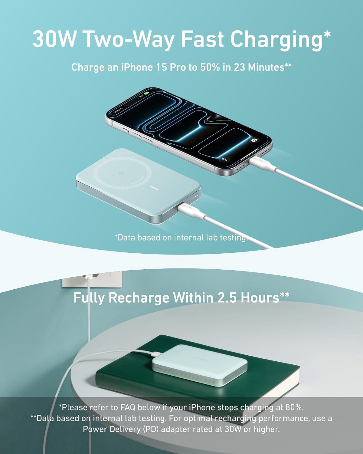 Anker, MagGo Power Bank, 10,000mAh, Magnetic, Qi2 Compatible