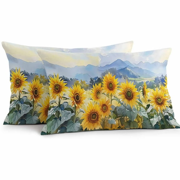 Waterproof Throw Pillow Covers Set of 2, 20x12 Inch Sunflowers Mountain Decorative Pillowcases Outdoor Pillow Slip Cushion Covers Set for Couch Tent Summer Botanical Floral Nature