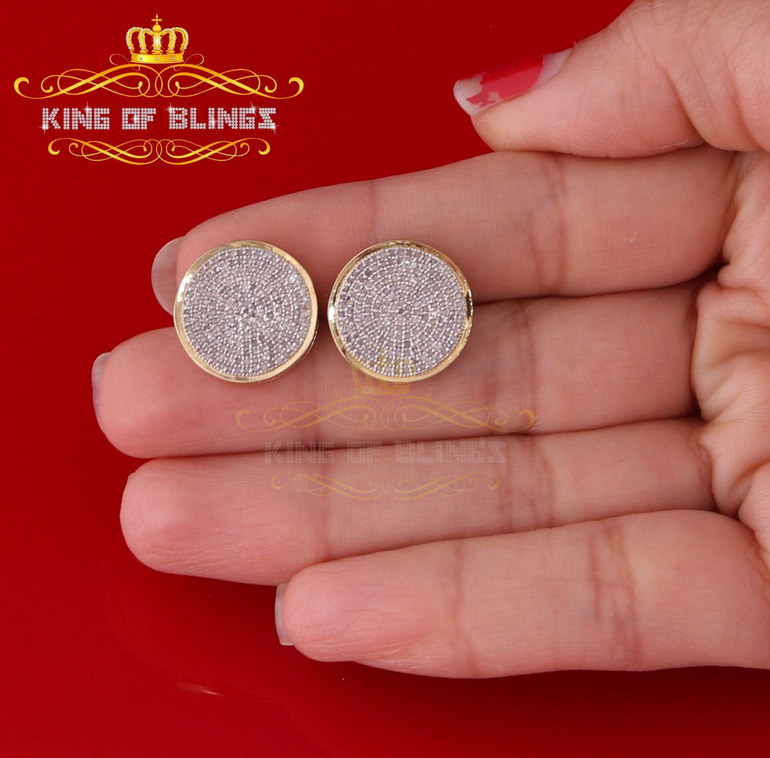 King of Bling's 0.66ct Diamond Hip Hop Men/ Women Stud Earrings Yellow 925 Sterling Silver