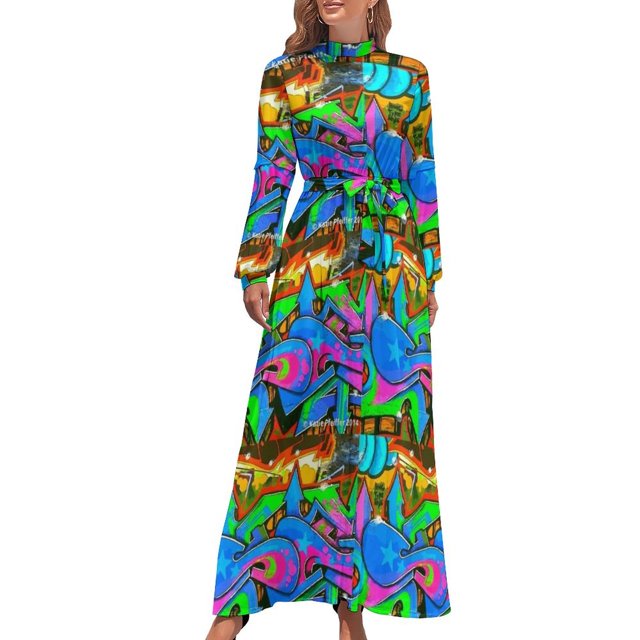Graffiti Wall 2 West Philly Robe Longue Abstraite Robe de Soirée Femme Élégante Luxe Ample Robe Femme