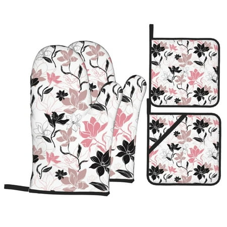 

Oven Mitts and Pot Holders 4 Piece Colorful Lilies Flowers High Heat Slip Resistant Oven Mitt and Trivets Set Kitchen Oven Glove Pot Holders for Cooking Baking Grilling
