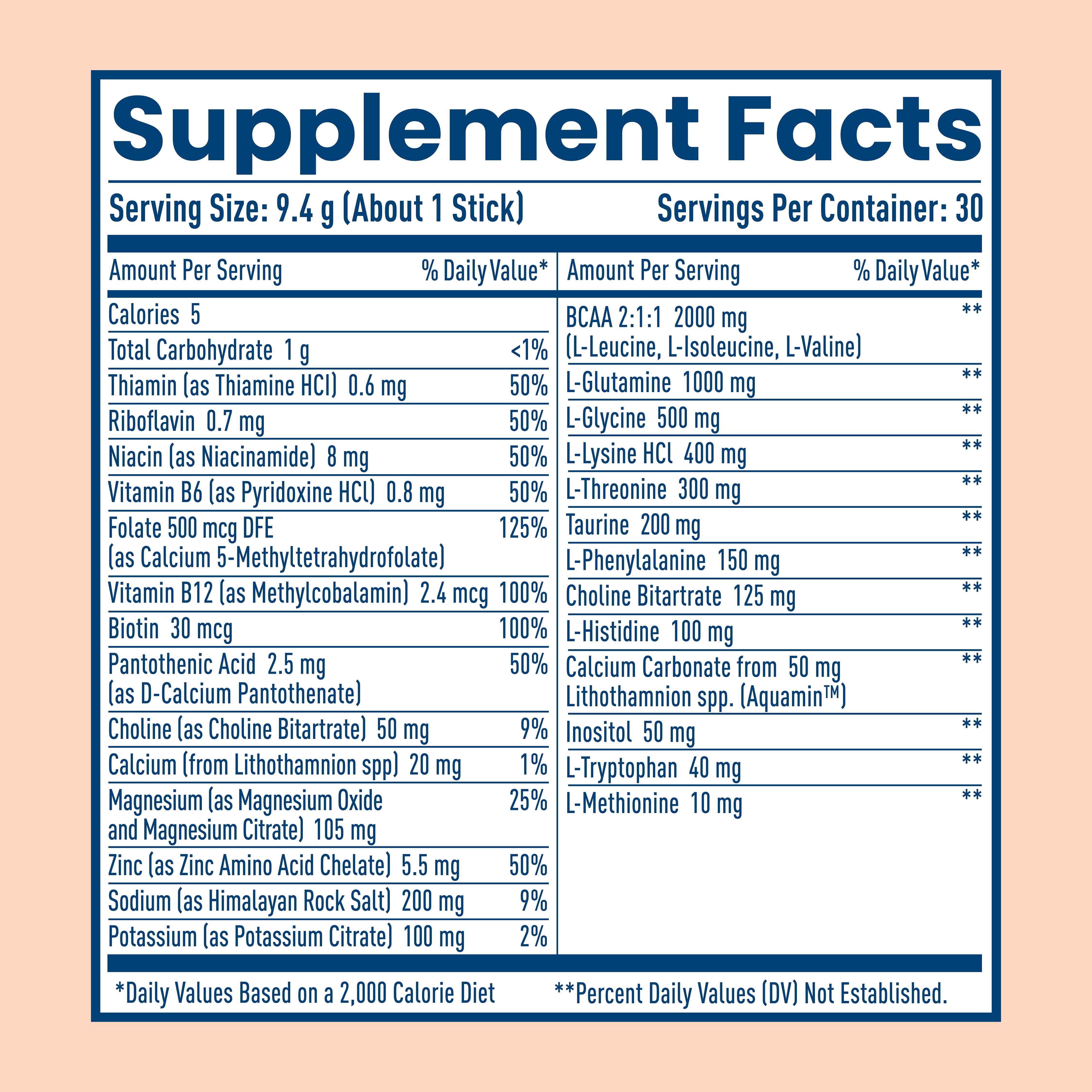 NativePath Hydrate Electrolyte Stick Packs, Peach Mango, Zero Sugar with BCAAs, 30 Count