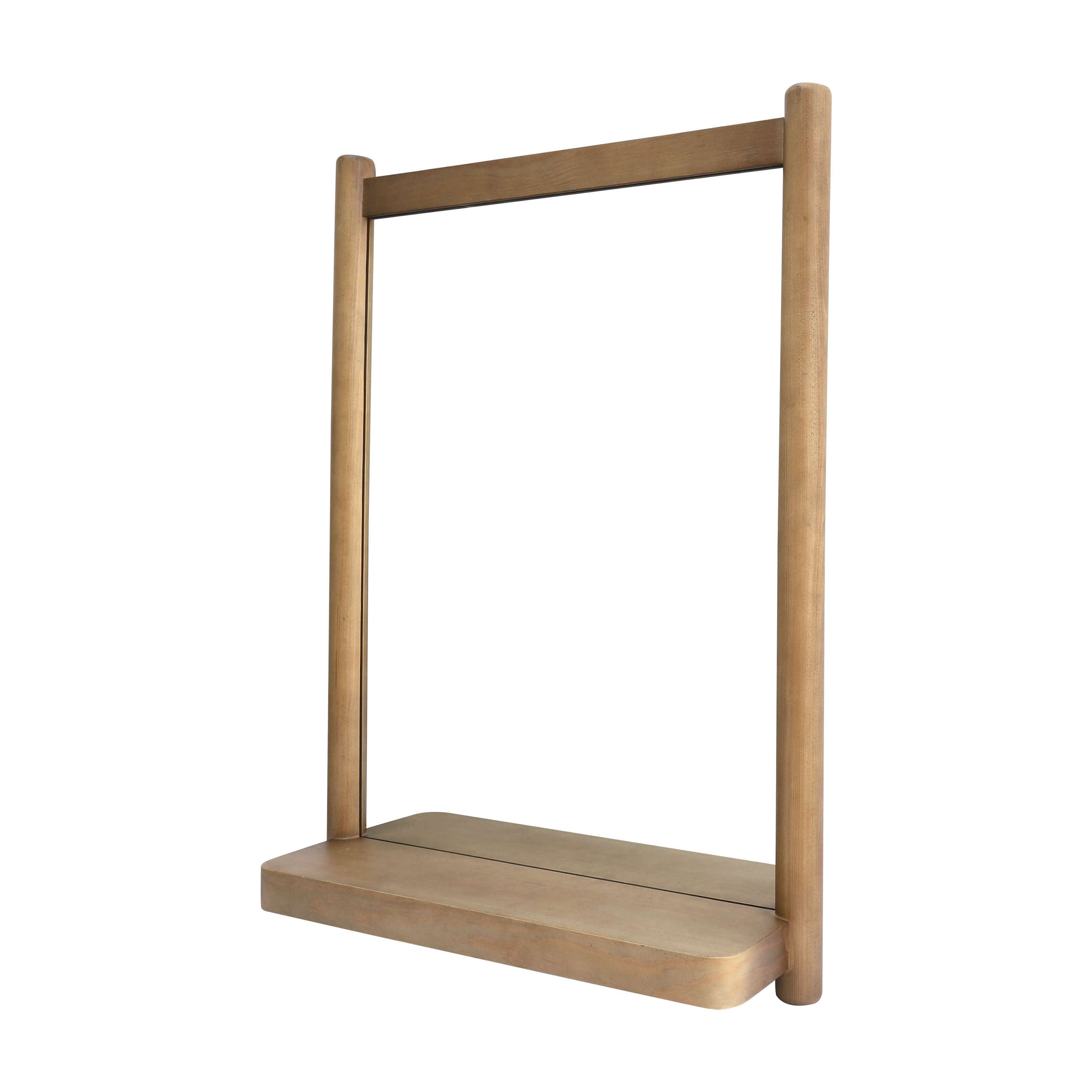 Better Homes & Gardens Craftsman Solid Wood Wall Mirror with Shelf, 21.5 x 30 in, Natural Finish
