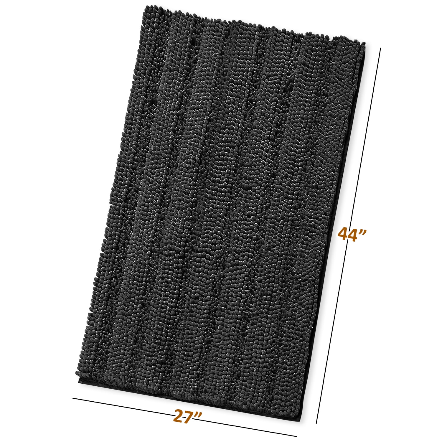 Clara Clark Chenille Super Absorbent Bath Mat - Extra Soft - Shower and Bath Room - Machine wash dry - Size Extra Large 44 x 26 - Black