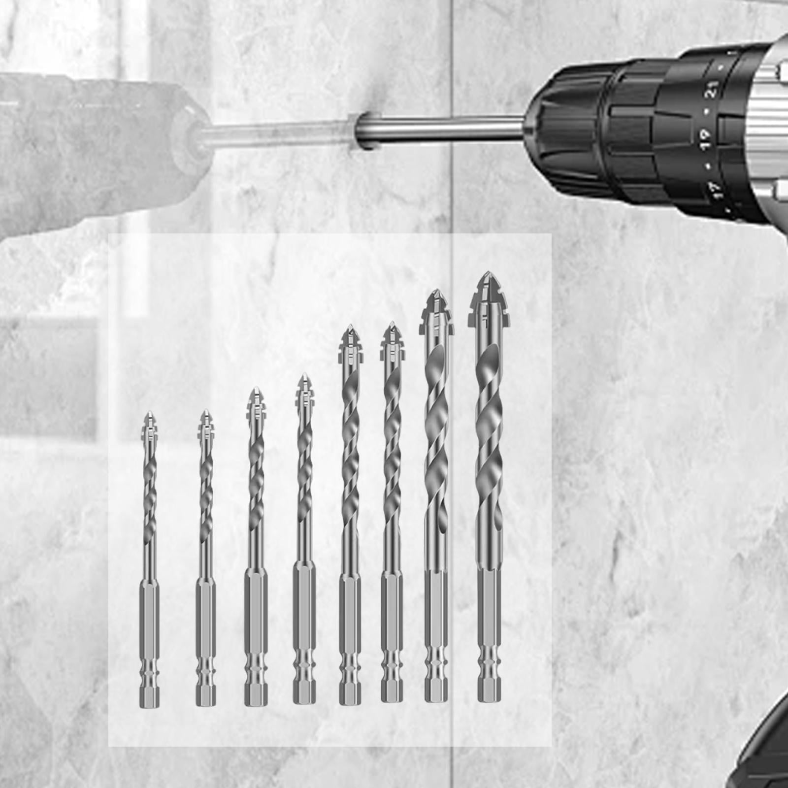 Miulika Four Edged Serrated Eccentric Drill Bit Set Hexagonal Shank Simple Assembly Accessories High Strength for Tile Wood Cast Iron 8 Pieces