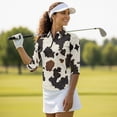 thumbnail image 4 of Uorisanigo Brown Cow Pattern Women's Dry-Fit Golf Polo Shirts Comfortable Fashionable Long Sleeve Golf Polo Shirts Quarter Zip Fashion 3/4 Sleeve Versatile Workout Tops for Women, 4 of 7