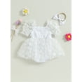 thumbnail image 5 of Musuos Baby Girl Cute Romper Dress 3M 6M 12M 18M Flower Short Sleeve Bodysuit with Bow Headband Set Summer Clothes, 5 of 9