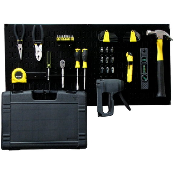 Wall Control Modular Pegboard Tool Organizer System - Wall-Mounted Metal Peg Board Tool Storage Unit for Pegboard Tiling (Black Pegboard)