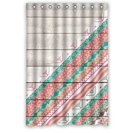 Teal Green Decor GreenDecor Tribal Aztec Coral Teal Chevron Wood Waterproof Shower Curtain Set with Hooks Bathroom Accessories Size 66x72 inches ()