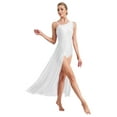 thumbnail image 1 of Kaerm Robe de Danse Lyrique pour Femmes Paillettes Strass à une Épaule Tenue de Ballet Moderne Blanche P, 1 of 7