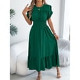 thumbnail image 7 of Women A Line Long Dress Short Ruffle Sleeve Casual Daily Wear Slim Fit Solid Color Round Neck S XL, 7 of 7