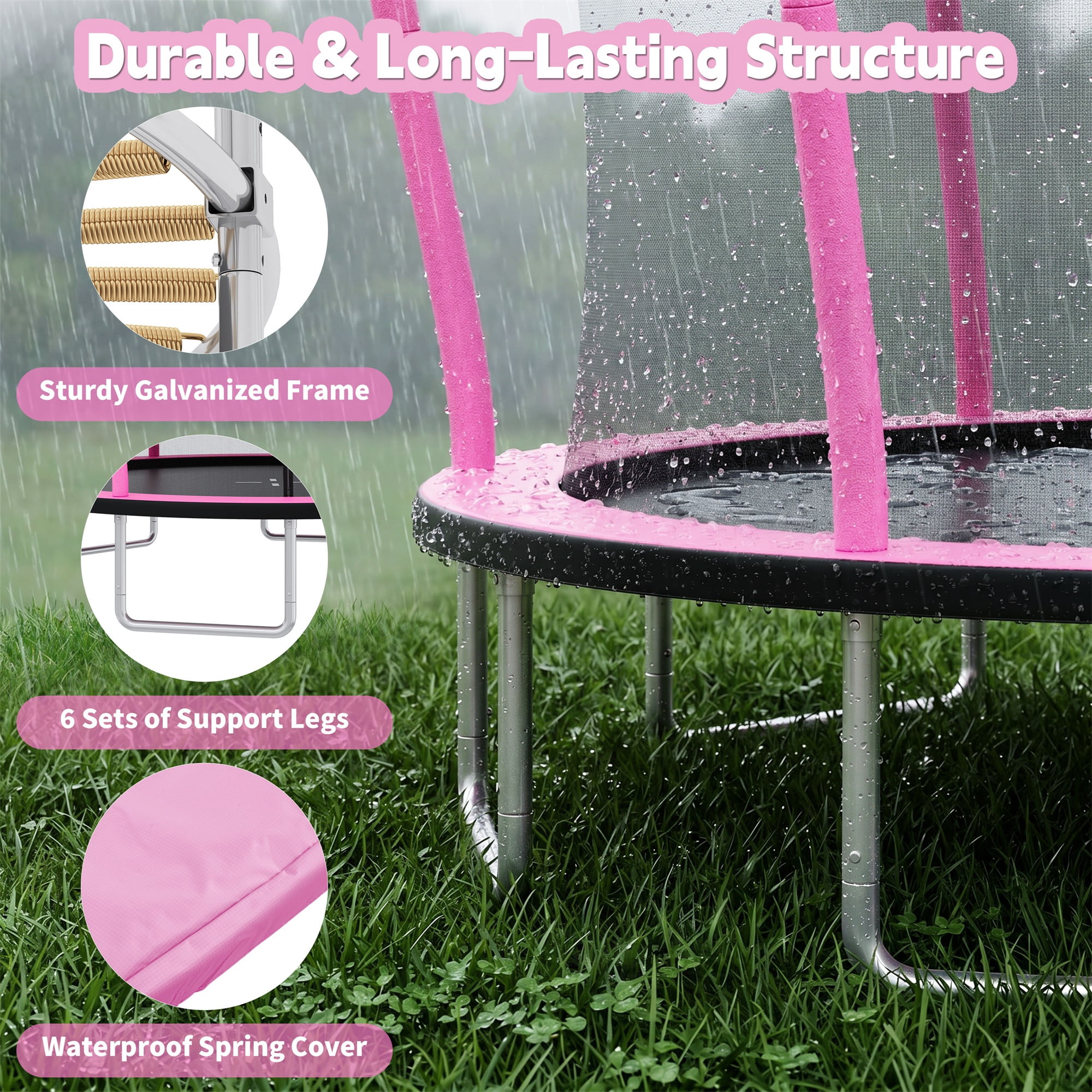 Alvantor 14Ft Trampoline for Kids & Adults, Pumpkin Trampoline with Enclosure Net and Ladder for Backyard Pink