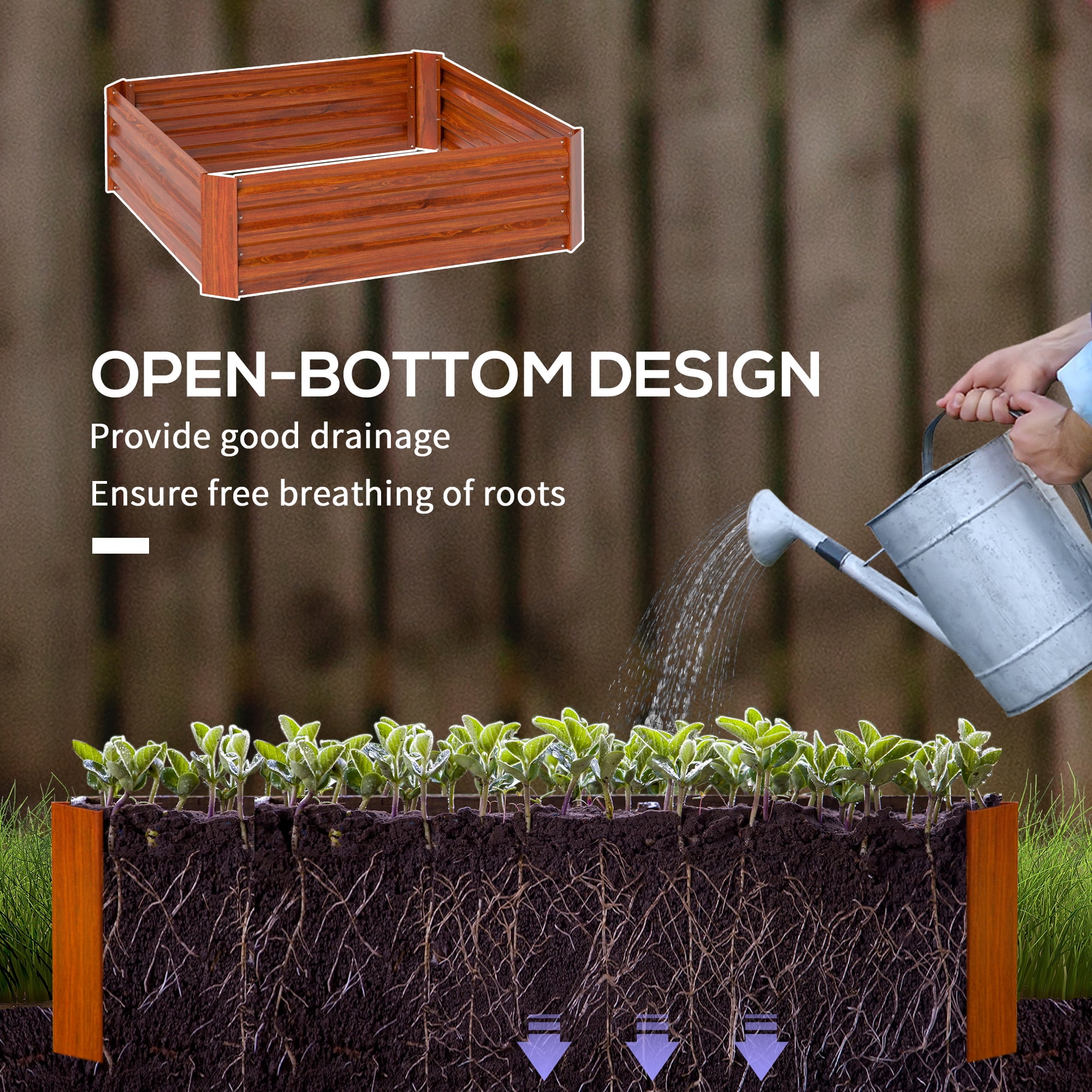 Outsunny 39'' x 39'' x 12'' Set of 2 Raised Garden Bed, Elevated Planter Raised Bed with Galvanized Steel Frame for Growing Flowers, Herbs, Dark Brown