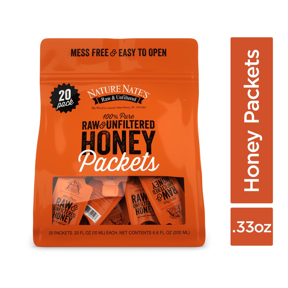 Nature Nate’s 100 Pure Raw & Unfiltered Honey; Small Honey Packets in