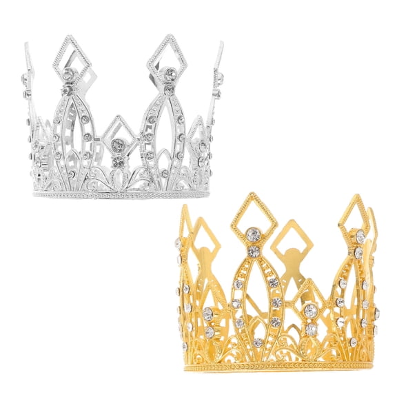 Masteelf 2pcs Mini Crown Cake Toppers Rhinestone Tiara Ornaments Cake Decorations Vintage Cake Topper Crown Cake Decoration