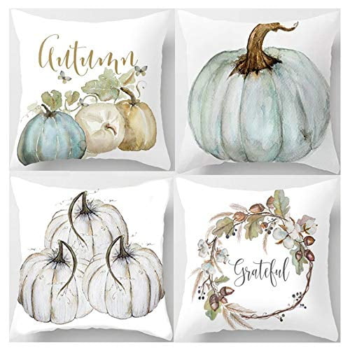 SUFAM Set of 4 Pillow Cases Happy Fall Yall Pumpkin Thanksgiving Ation Blend Halloween Throw
