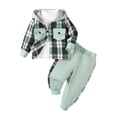 thumbnail image 3 of RMGVDSD Toddler Boys Fall Clothes Plaid Shirt Hooded Sweatshirt With Pocket Long Sleeve Jacket Tops And Casual Pants Two Piece Outfits Set 12-18 Months, 3 of 9