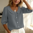 thumbnail image 6 of GERsome Short Sleeve T-Shirts for Women Button Down Summer Comfy Cotton Linen Summer Collared Tops,Gray,Size S, 6 of 8