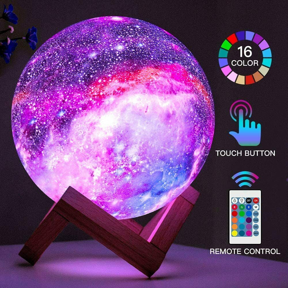 3D Print Galaxy Luna Moon Lamp USB LED Night Light Remote Touch Sensor Moonlight 