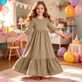 thumbnail image 6 of SERTGUTR Girls' Dress Round Neck Short Sleeve Ruffle Hem Tiered Maxi Side Pockets Comfortable Casual School Outdoor Everyday Wear Dress, 6 of 7