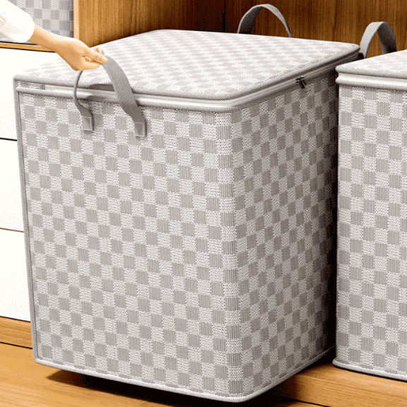 Bxaolu Clothes Storage Bags - 100L Blanket Organizers and Storage for Closet Large Storage Bins with Lids and Zipper, Storage Containers for Comforter, Pillow and Sweater (Grey, 1Pack)