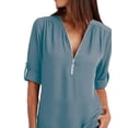 thumbnail image 3 of DYMADE Womens Solid Long Sleeve Zipper Tops Casual Chiffon Shirt Blouses, 3 of 4