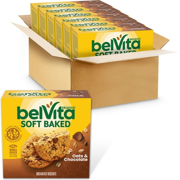 belVita Soft Baked Breakfast ESF27 Bars, Oats & Chocolate, 6 Boxes of 5 Packs (1 Biscuit Per Pack)