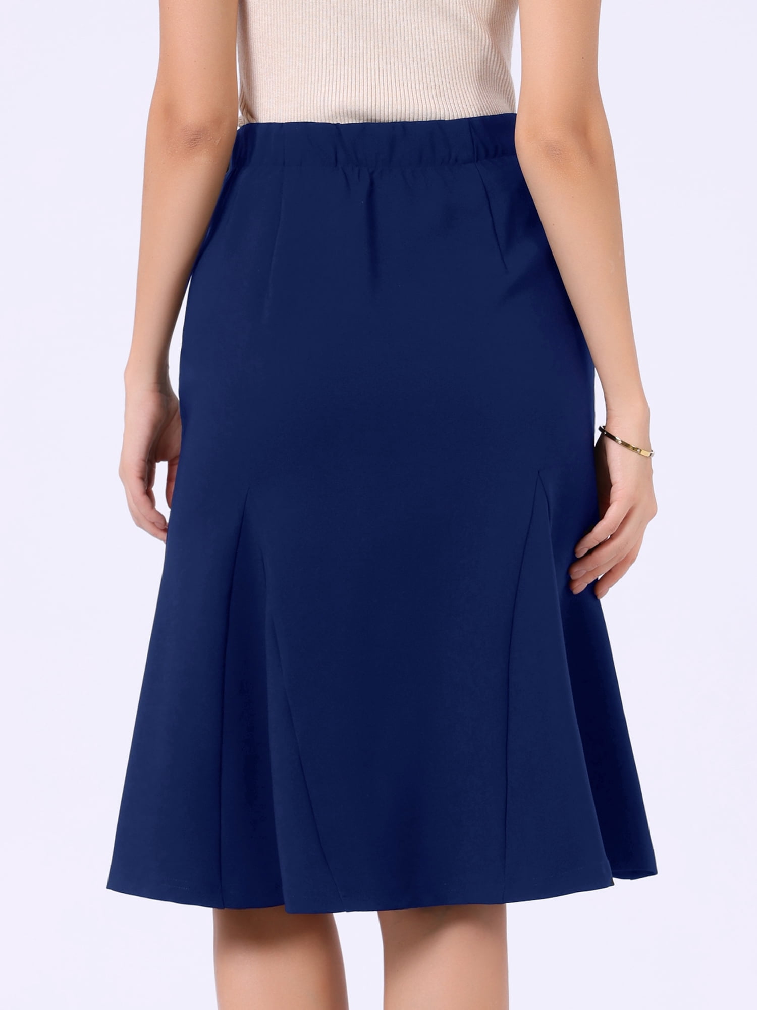 DARING DIVA Women's Midi Skirts Elastic High Waist A Line Flowy Skirt S Dark Blue
