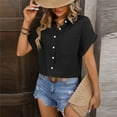 thumbnail image 4 of Fjuchai Casual V Neck Shirts for Women Summer Button down Solid Short Sleeve Blouse Tops with Pockets S--XXL, 4 of 9