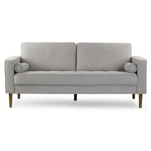 Glamour Home Bisera Beige Twill Tufted Fabric Sofa with Walnut Wood Legs
