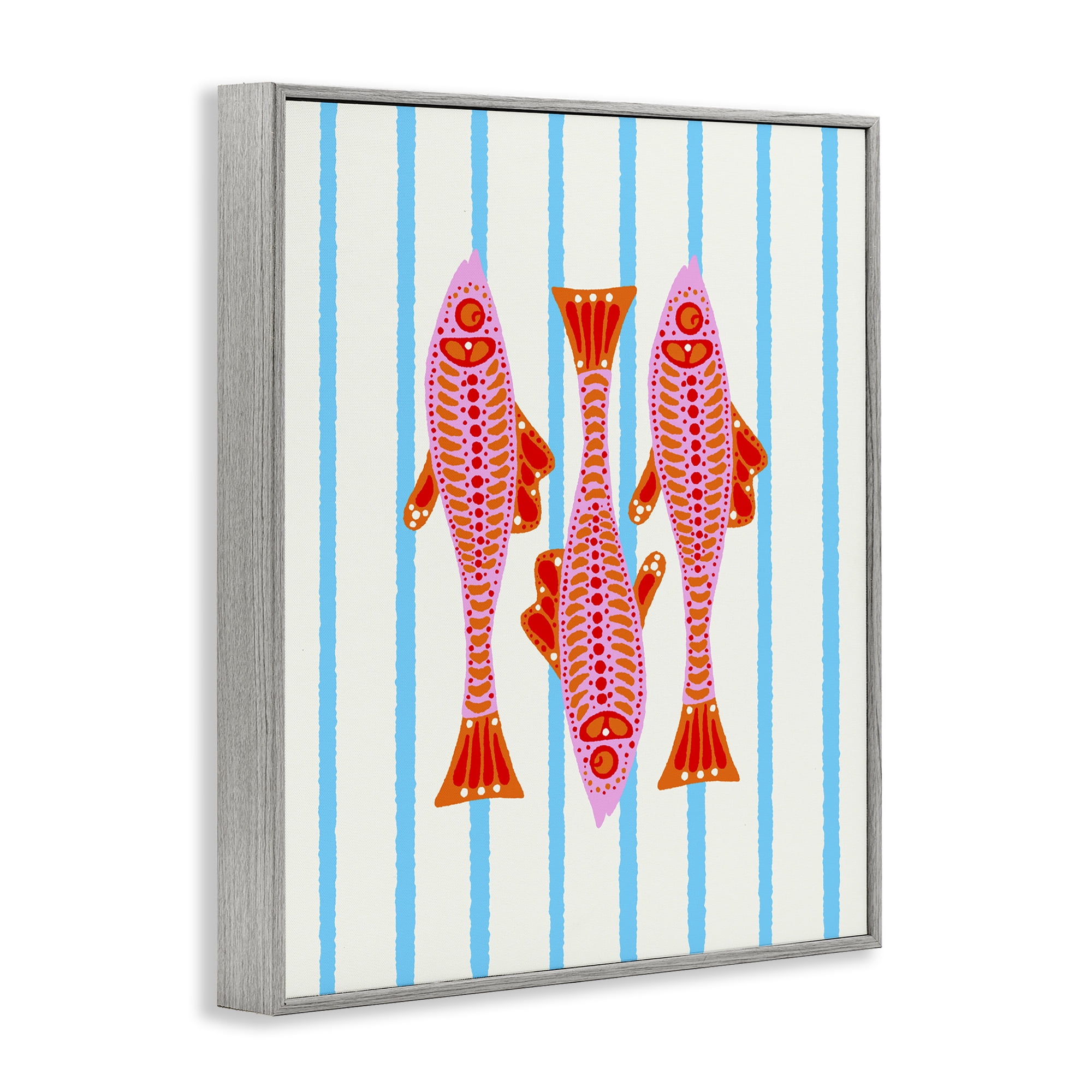 Stupell Industries Bright Aquatic Fish on Stripes Gray Framed Giclee Art, design by Indira Prieto | IndySign