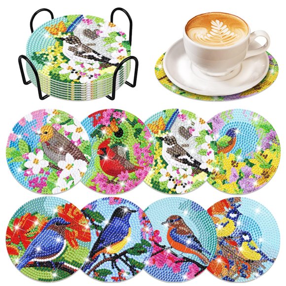 Set de arte Drink Coaster Cumule de 8 piezas con forma de pájaro y diamante