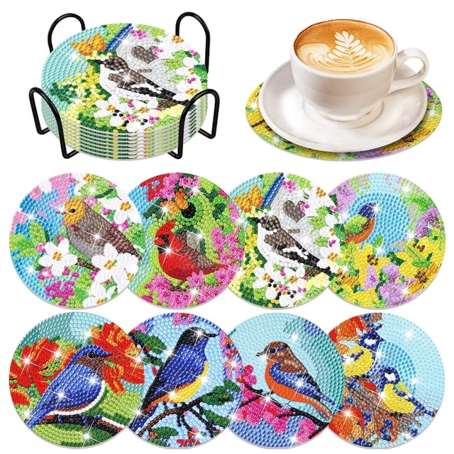 Set de arte Drink Coaster Cumule de 8 piezas con forma de pájaro y diamante