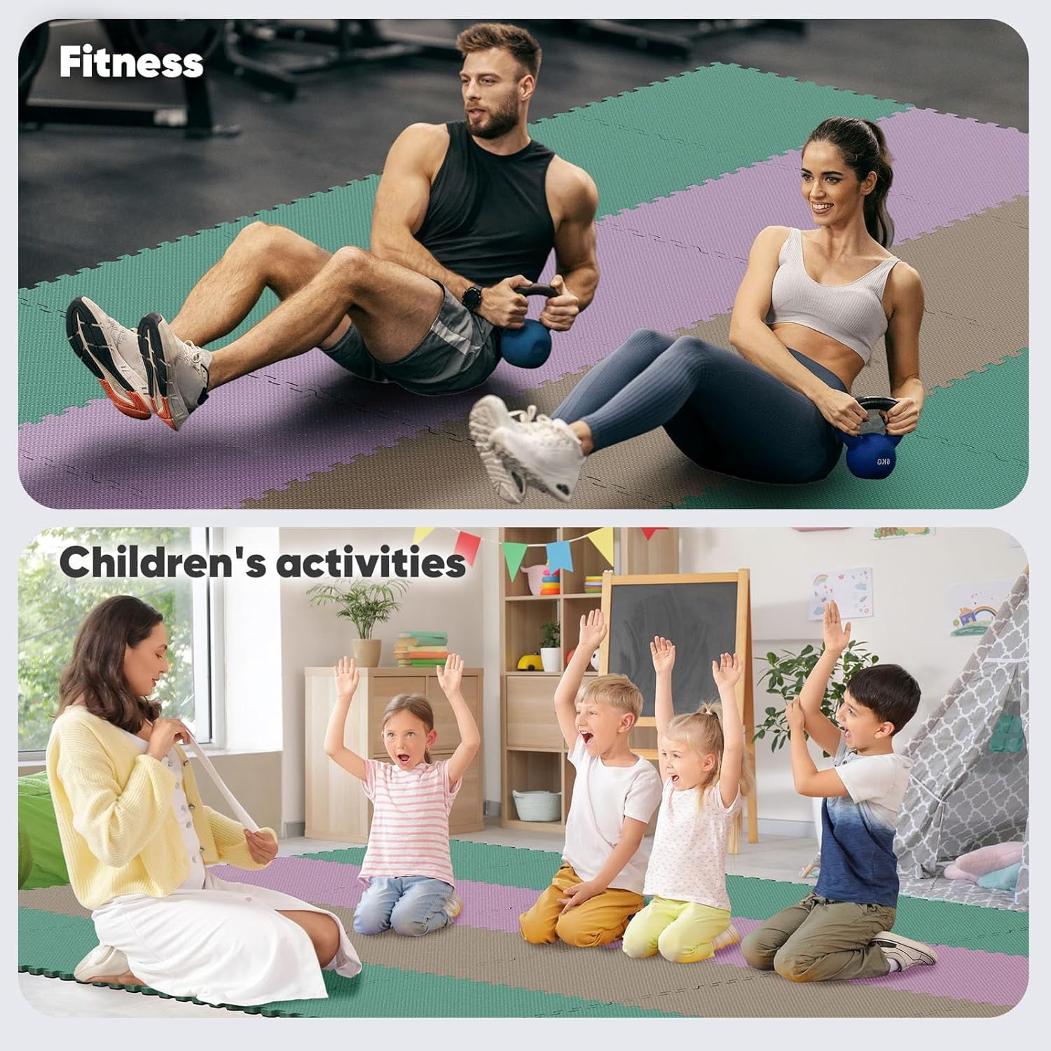 Home Gym Mat, Puzzle Exercise Mat, EVA Interlocking Foam Floor Tiles for Home Workout Equipment - Blue, 24 in x 24 in x ½ in - (Pink, 24 Pack(96 SQ FT))