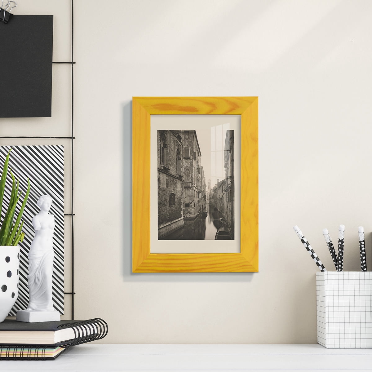 Vintage Views of Venice V - Framed Print w/glass - Sunflower Yellow