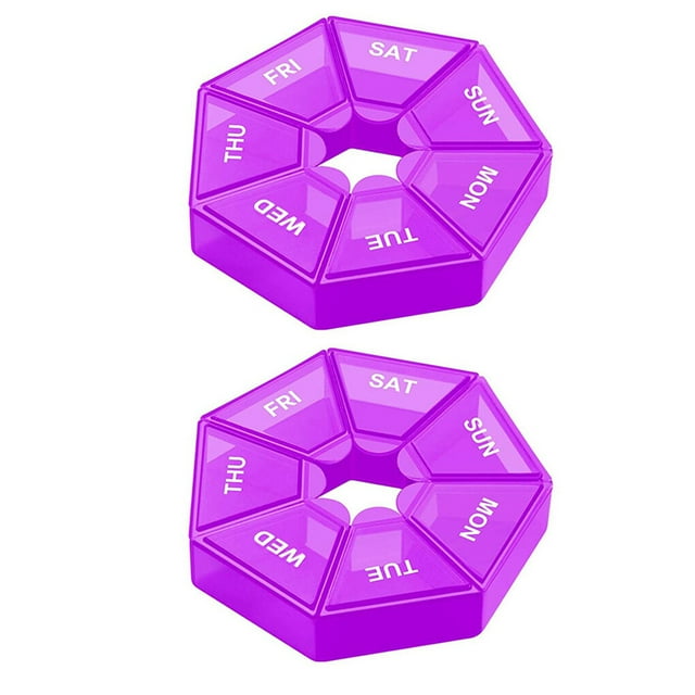 Hi,Fancy Lot de 2 Boîtes à Pilules 7 Compartiments Rangement Quotidien Distributeur de Comprimés Bonbons Portable Organisateur de Voyage Camp Violet