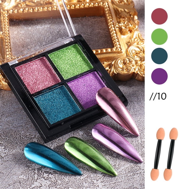 FcBaudy Nail Powder Nail Art Solid Mirror Powder 4 Color Pan Nail Mirror Glitter Nail Pen