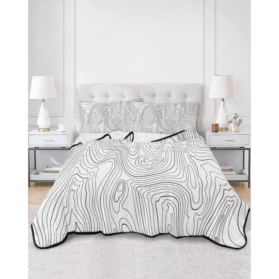 Quilts King Size, Geometric, Soft Comforter Bedding Set for Bed, Modern Abstract Stripes Mountain Line Art Lightweight Quilted Bedspread with Pillow Cover(2 Pieces) for All Season, 96x106 Inch