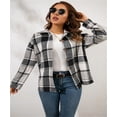 thumbnail image 3 of Ins Internet celebridad otoño estilo callejero europeo y americano de manga larga solapa suelta camisa a cuadros de mujer abrigo de longitud media, 3 of 4